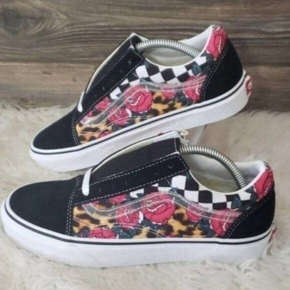 New Vans Old Skool Sneakers Checkerboard‎ Animal Print Floral Boho Casual Street - Picture 1 of 8